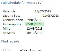 Motors TV eRoad Racing FIM TV schedule July-Sept